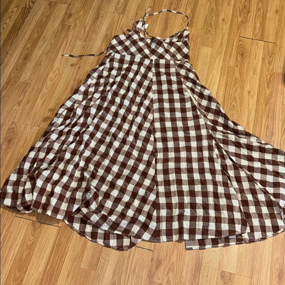 NWOT Free People Brown and White Checkered Midi Dress - Picture 6 of 6